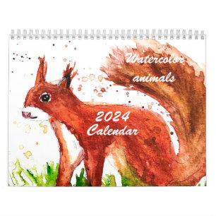 Calendario Animales curados Watercolor Squirrel Fox Deer Fore
