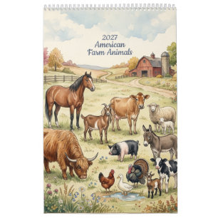 Calendario Animales de granja americanos - Página única 2027