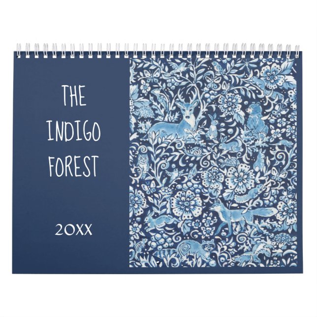 Calendario Animales del bosque azul y blanco añil Delft flora (Tapa)