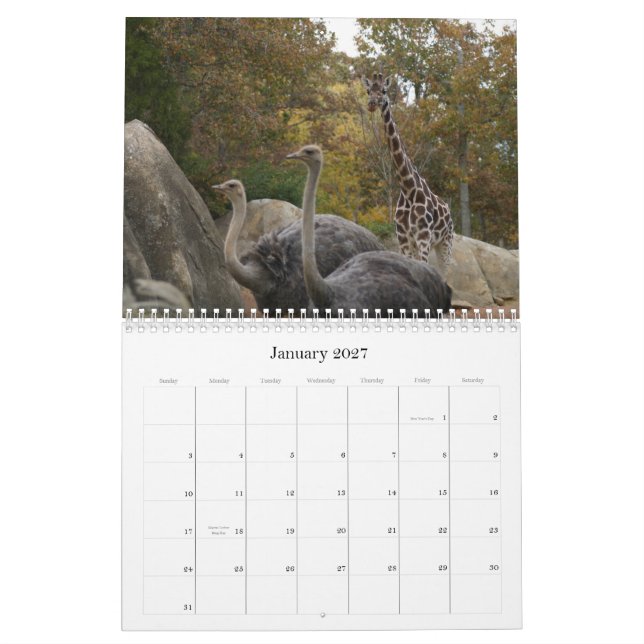 Calendario Animales del parque zoológico (Jan 2027)