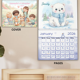 Calendario Animales Pastel Adorables Personalizados para Niño