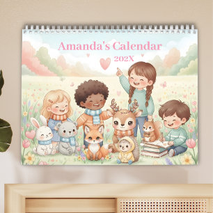 Calendario Animales Pastel Adorables Personalizados para Niño