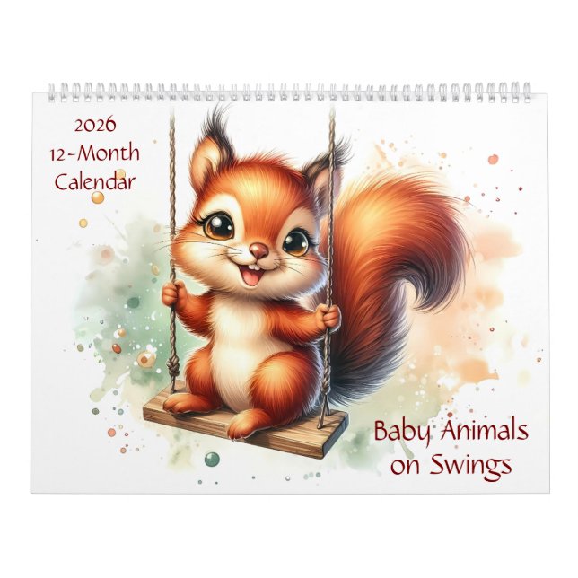 Calendario Animales pequeños en columpios 12 meses 2026 (Tapa)