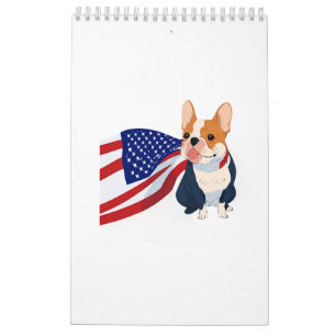 Calendario Anime Bulldog francés con bandera de Estados Unido