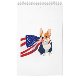 Calendario Anime Bulldog francés con bandera de Estados Unido