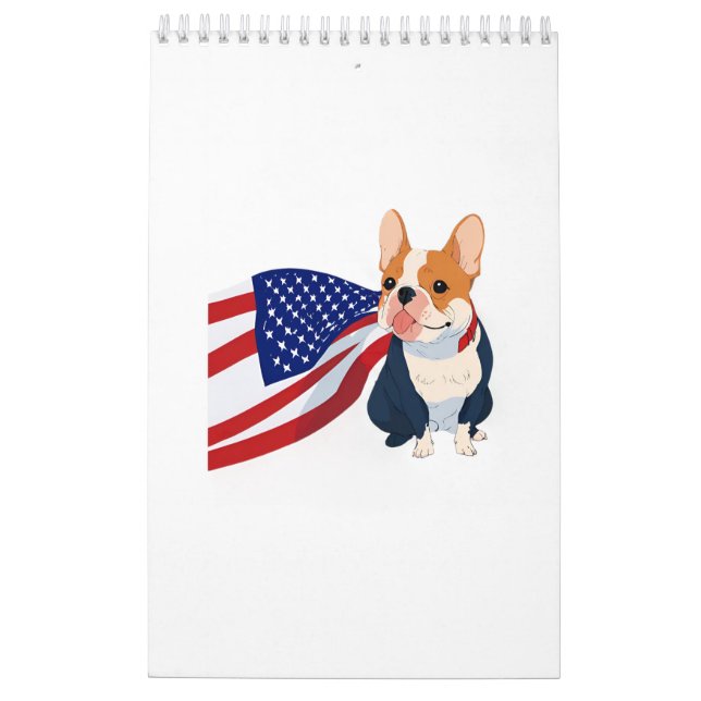 Calendario Anime Bulldog francés con bandera de Estados Unido (Reverso)