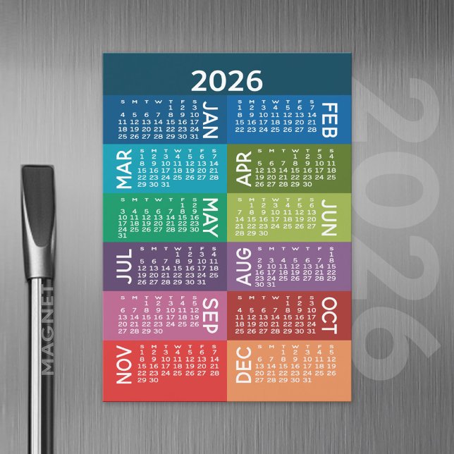 Calendario - Año completo con meses divertidos y c (2026 Calendar with a Magnetic Back)