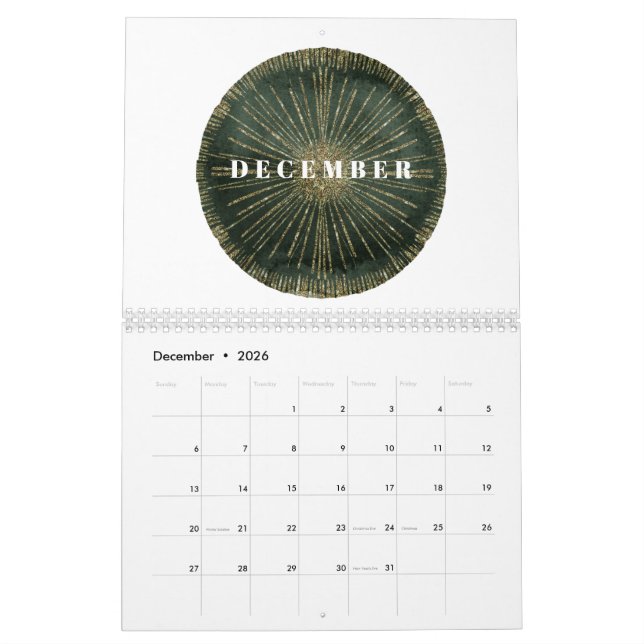 Calendario Año completo elegante del Art Deco (Dec 2026)
