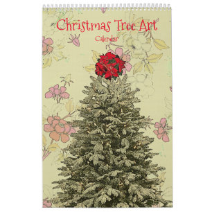 Calendario Año de arte de árbol de Navidad alrededor del cale