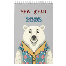 Calendario Año Nuevo y animales divertidos y felices