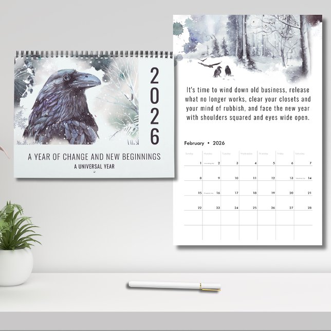 Calendario Año Universal de Cambio Motivacional 2026 (2026-A Year of Change and New Beginnings 12 Month Calendar - Displaying the cover and February)