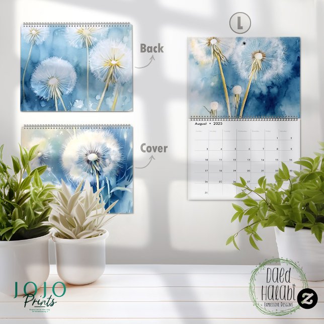 Calendario Antecedentes de Dandelion vintage de 2025 (Calendar 2025 Dandelion Flower Background - large)