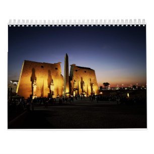 Calendario Antiguo Egipto con pirámides, templos esfinges