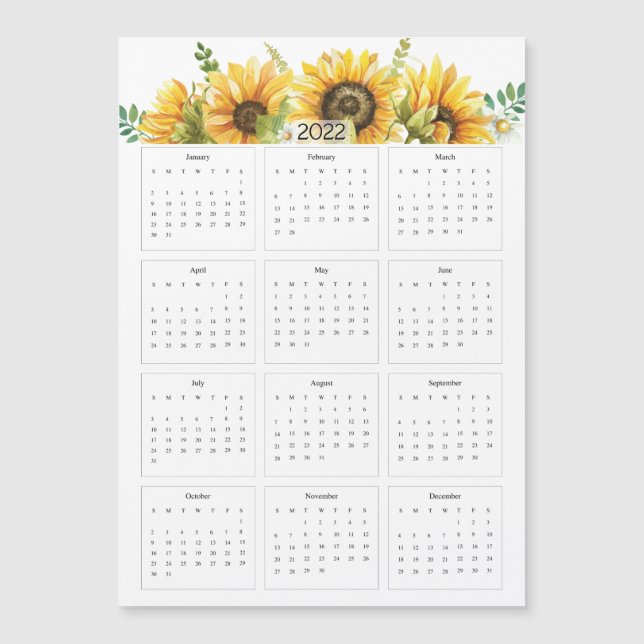 Calendario Anual 2022 con girasoles (Anverso)