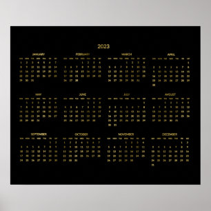 Calendario Anual 2023 Póster de Oro Falso y Negro