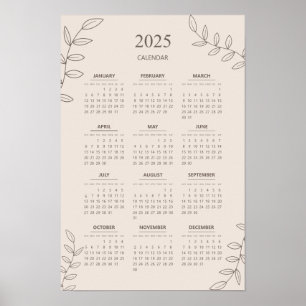 Calendario anual 2025 Arte de línea floral Minimal