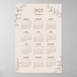 Calendario anual 2025 Arte de línea floral Minimal