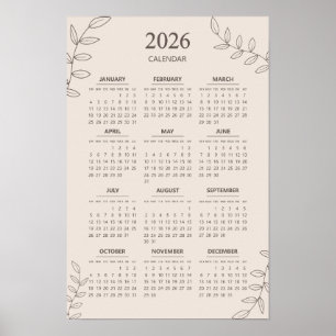 Calendario Anual 2026 Arte de Línea Floral Minimal