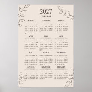 Calendario Anual 2027 Arte de Línea Floral Minimal