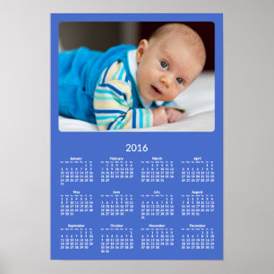 Calendario anual de 2016 de póster azul personaliz