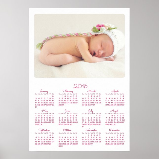 Calendario anual de Posters blancos personalizado  (Frente)