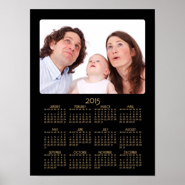 Calendario anual de Posters negros personalizado d (Frente)