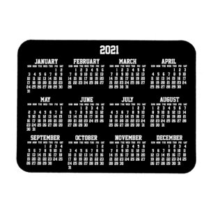 Calendario Anual Negro 2021 Pequeños imanes flexib