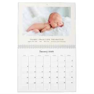 Calendario Anuncio de Nacimiento de Bebé con Foto Elegante 20