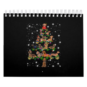 Calendario Árbol De Navidad De Dachshund Cubierto Con Lámpa
