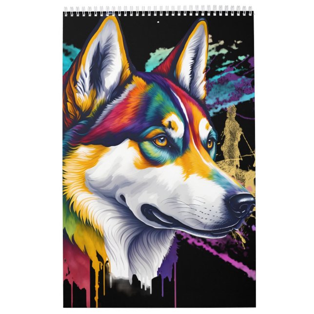 Calendario Arcoiris Siberian Husky Watercolor (Tapa)
