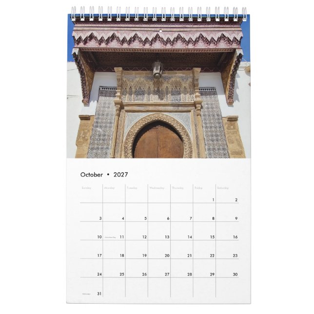 Calendario Arquitectura marroquí (Oct 2027)