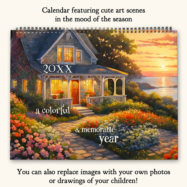 Calendario Arte colorido o foto grande (Calendar featuring fun paintings in different art styles. All images paint the mood of the season)