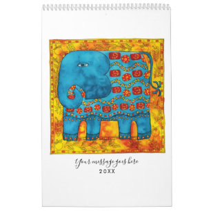 Calendario Arte de acuarela de animales con patrones