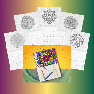 Calendario Arte de contorno para colorear mandalas hecho a ma