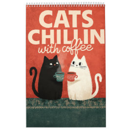 Calendario Arte de gato lindo | Gatos relajándose con café Ca