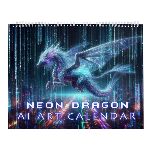 Calendario Arte de IA de Dragón Neon (Tapa)