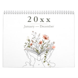Calendario Arte de línea botánica de Blooms Book