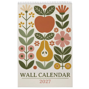 Calendario Arte de Pared Floral Moderno de Medianos del Siglo