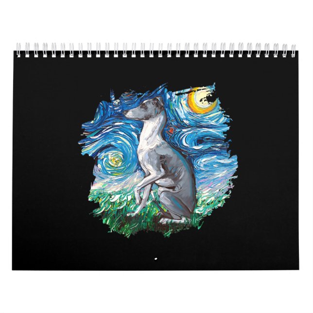 Calendario Arte de perros estelar nocturno con marioneta Grey (Tapa)
