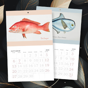 Calendario Arte De Pescado Vintage En Cualquier Año