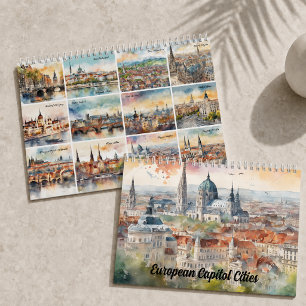 Calendario Arte de viaje en acuarela de las capitales europea
