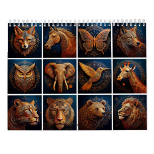 Calendario Arte de vida silvestre geométrica de oro