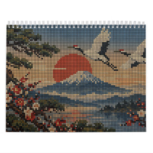 Calendario Arte japonés Hanafuda Cuatro Estaciones Pixel Art