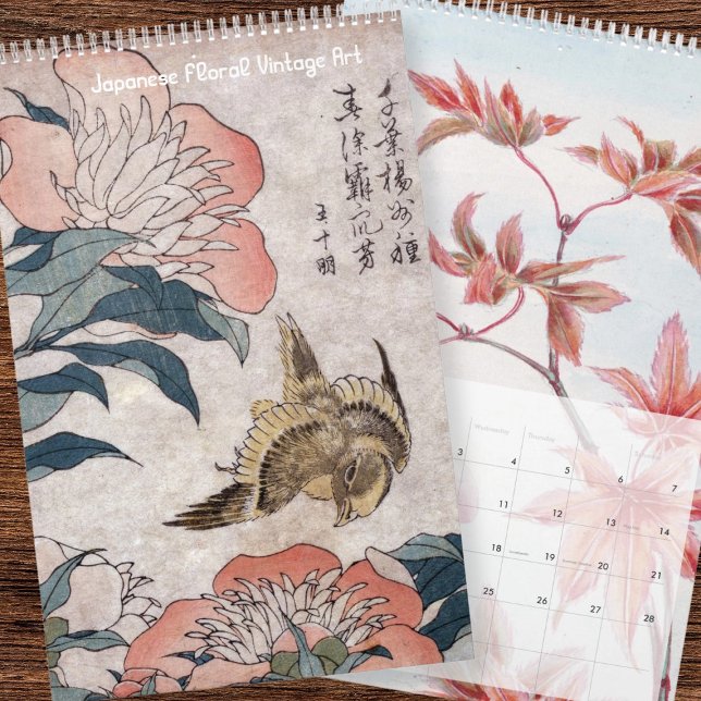Calendario Arte vintage floral japonés (Floral Japanese Vintage Art Calendar by Ricaso. A stunning calendar you can start at any month)