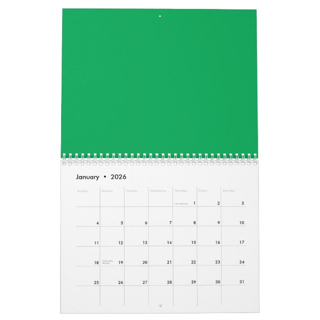 Calendario Asombroso fondo verde con diseño de borde blanco (Jan 2026)