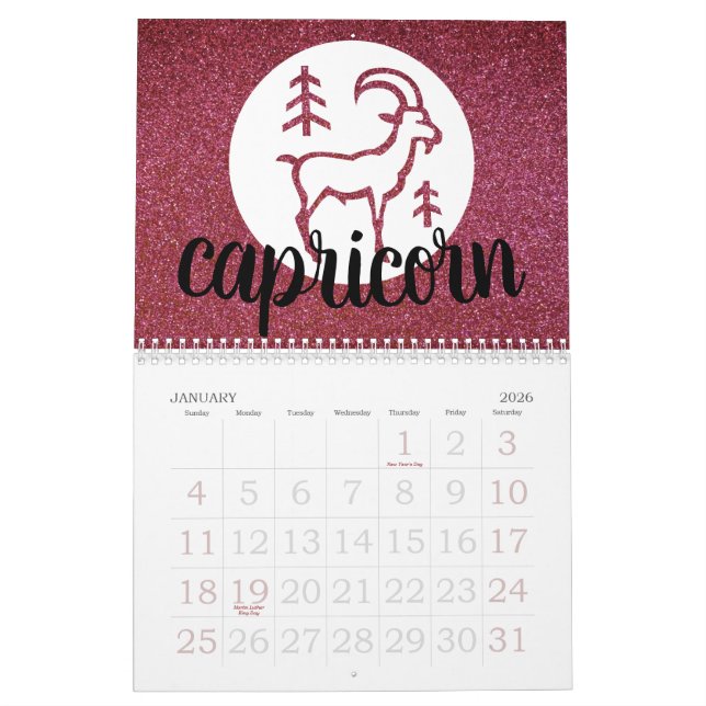 Calendario Astrología simple Purpurina zodiaco gráfico de pie (Jan 2026)