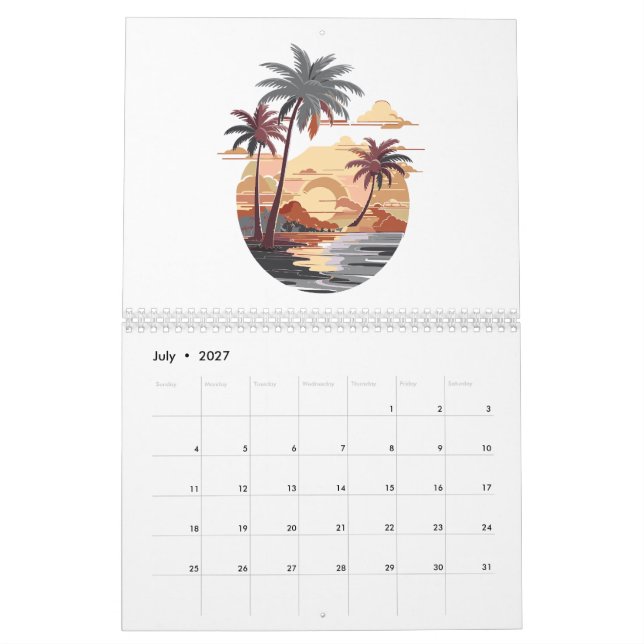 Calendario Atardecer hawaiano con palmera (Jul 2027)