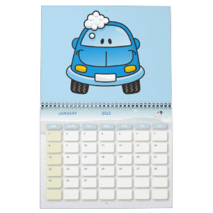 Calendario Auto azul con burbujas