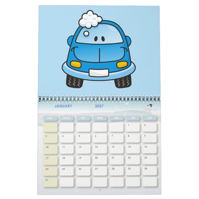 Calendario Auto azul con burbujas (Jan 2027)