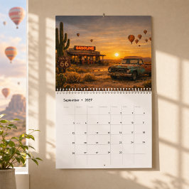 Calendario Aventura en ruta retro 66 atardecer roadtrip
